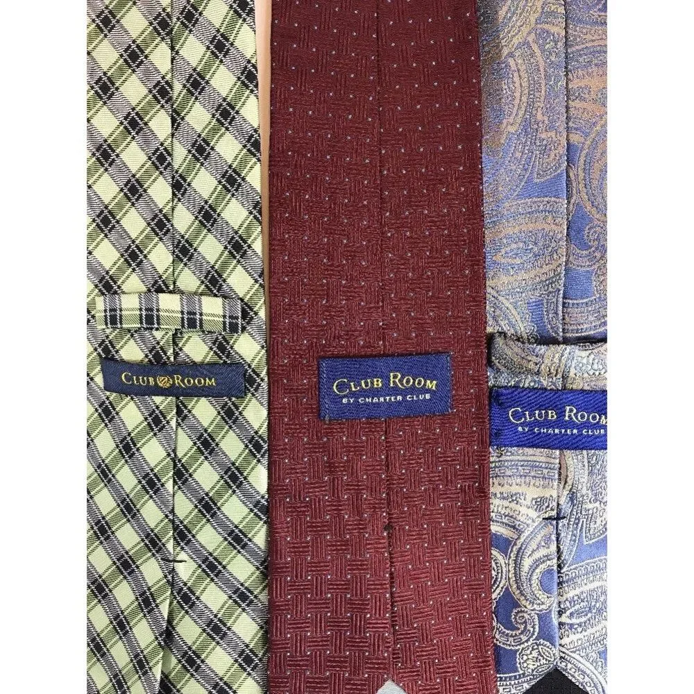 Club Room Tie Lot Of‎ 3 Neckties 100% Silk Blue Gold Burgundy Blue Green